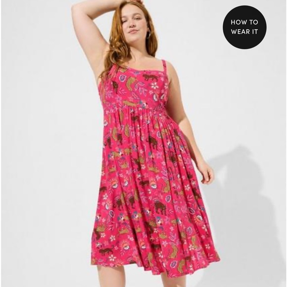 torrid Dresses & Skirts - Torrid Size 2 Pink Leopard Print Midi Lenny Sweetheart Sun Dress NWT
